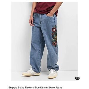 Empyre Blake Flowers Blue Denim Skate Jeans Size 34 EUC CT2